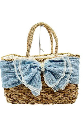 Bolso de cesta de paja modelo BLUE CIEL