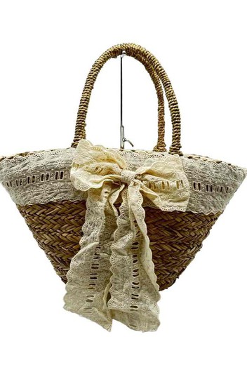 Beige Lazo model straw basket bag