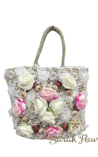 Bolso de cesta de paja modelo Rosas