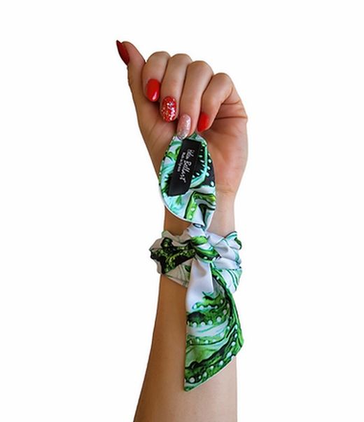 Arete y pulsera de lazo Caballito de mar verde