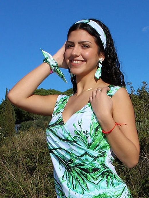 Arete y pulsera de lazo Caballito de mar verde