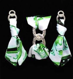 Arete y pulsera de lazo Caballito de mar verde