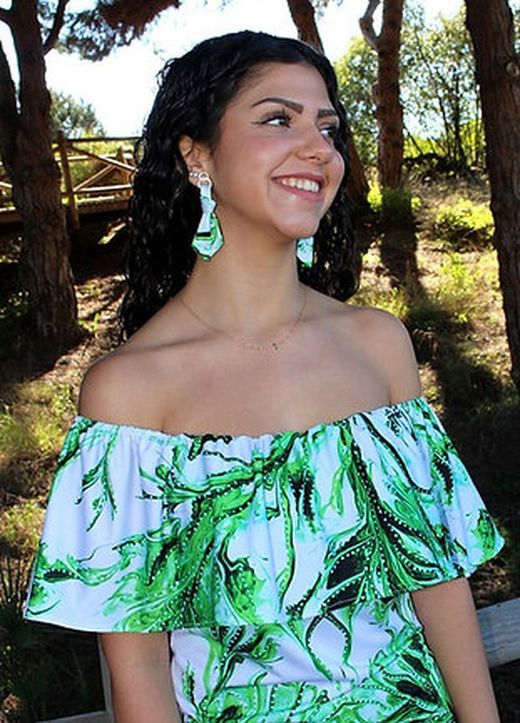 Arete y pulsera de lazo Caballito de mar verde