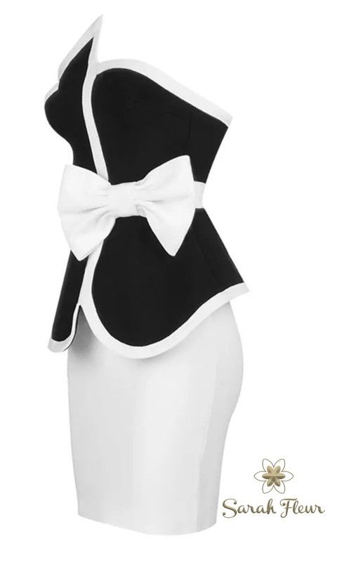 Xandra black and white bandage top and skirt set
