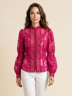 Fuchsia model puffed sleeves blouse