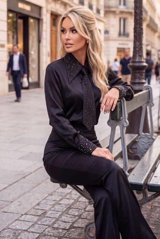 Blusa satinada modelo Charlotte negra