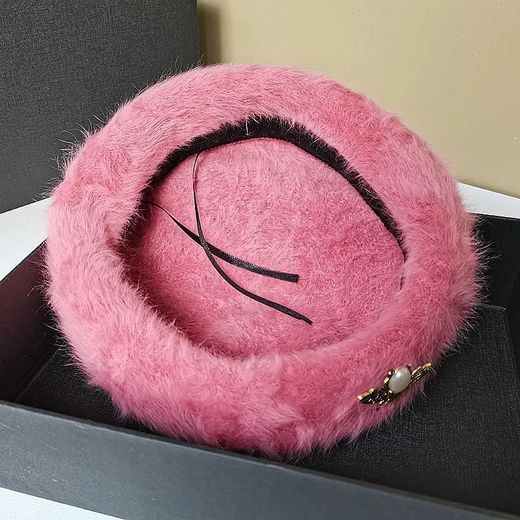 Vintage pink rabbit hair beret