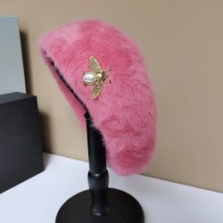 Vintage pink rabbit hair beret