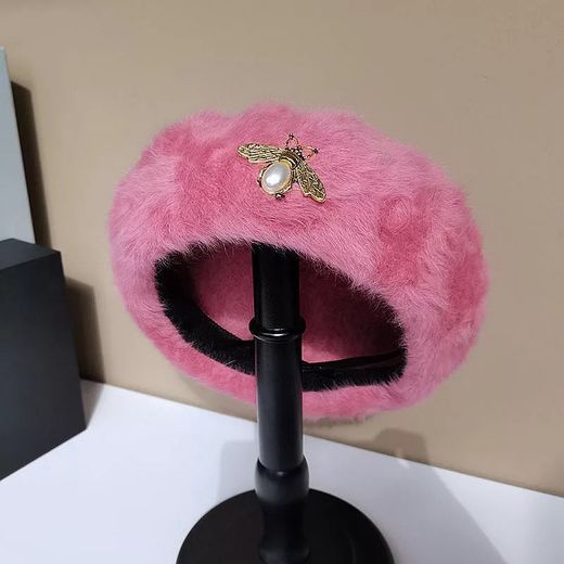Vintage pink rabbit hair beret