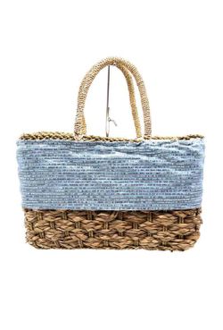 BLUE CIEL model straw basket bag