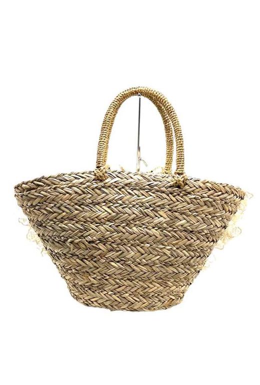 Beige Lazo model straw basket bag