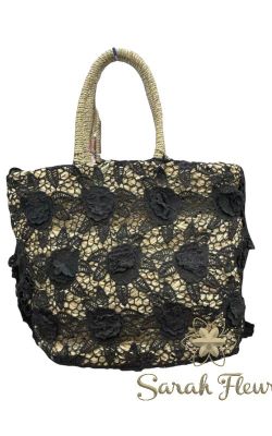 Black Rosas model straw basket bag