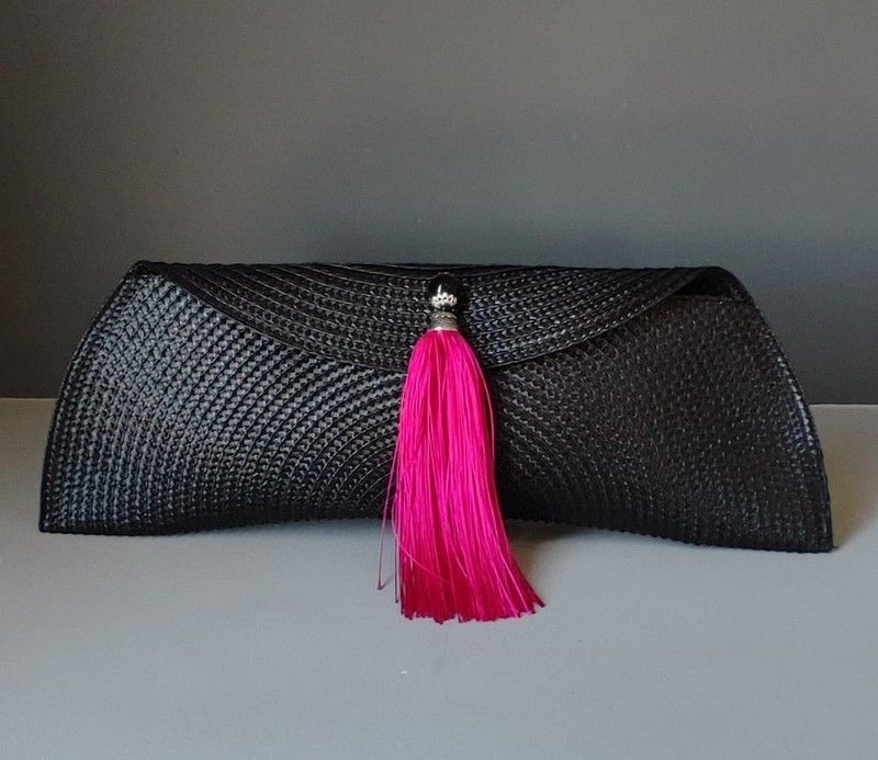 Bolso Fiesta Negro Y Fucsia Bolso De Mano De Rafia Negro Modelo