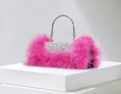 Fuchsia ostrich model bag