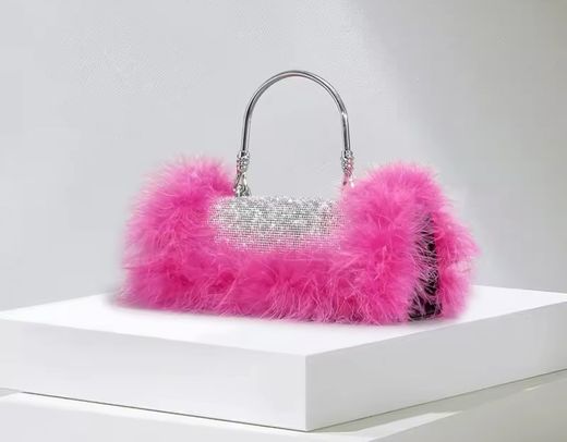 Fuchsia ostrich model bag