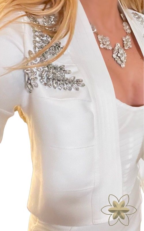 Chaqueta bandage de pedrería Lady white