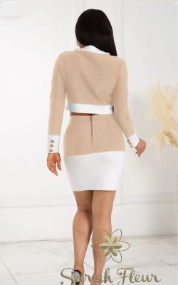 Conjunto bandage de falda y chaqueta modelo Cindy Beige