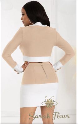 Conjunto bandage de falda y chaqueta modelo Cindy Beige