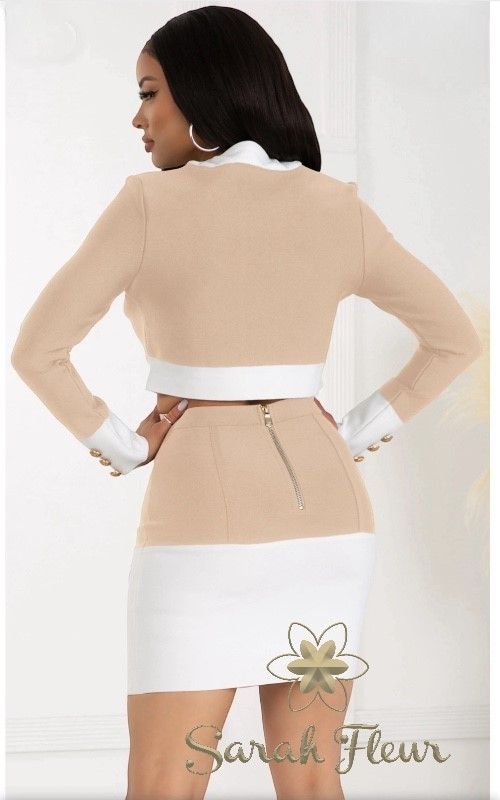 Conjunto bandage de falda y chaqueta modelo Cindy Beige