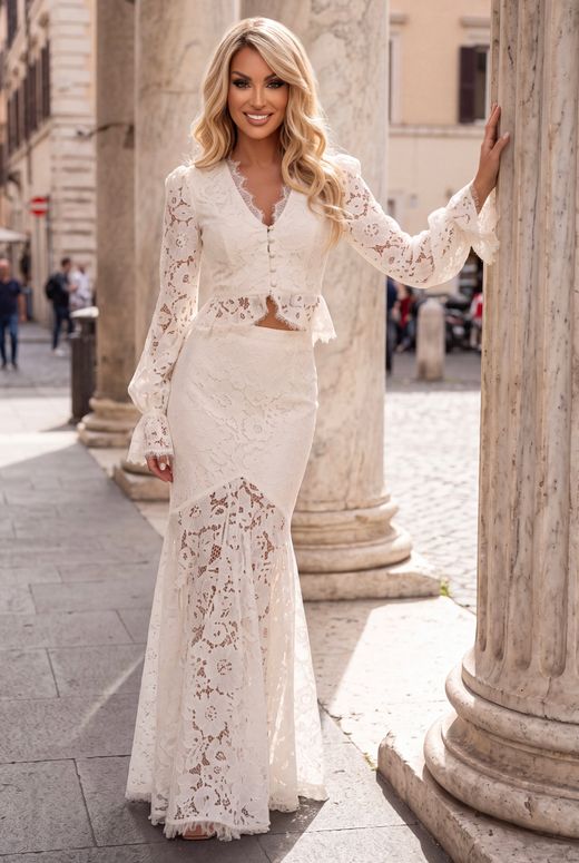 Conjunto de encaje modelo Candela Reina blanco
