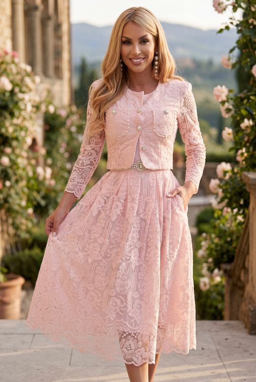 Conjunto de falda y chaqueta de encaje modelo Corina