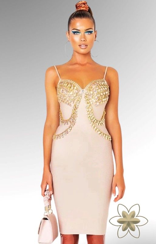 Pale pink beaded bandage dress Sarah Fleur Pale pink beaded bandage dress Sarah Fleur