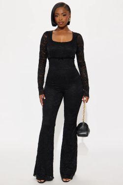 Briguitte model black lace jumpsuit
