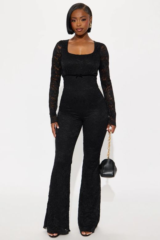 Briguitte model black lace jumpsuit