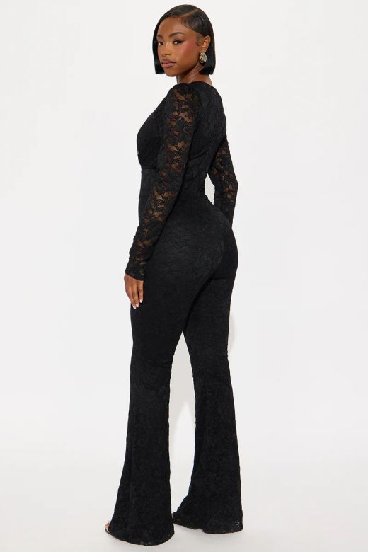 Briguitte model black lace jumpsuit
