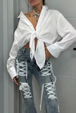 Jeans tie style trousers