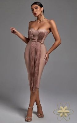 Vestido bandage de flecos modelo Irina Taupe