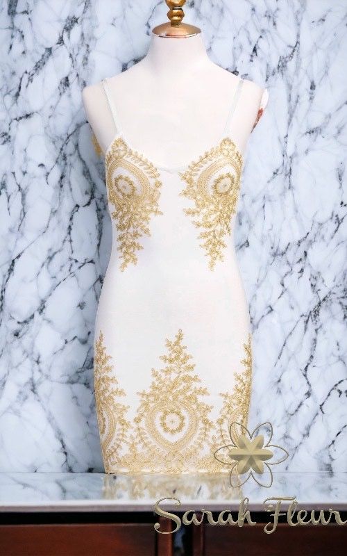 slim fit dress slacks Bow-Strap Rosette Bandage Dress Champagne / Small