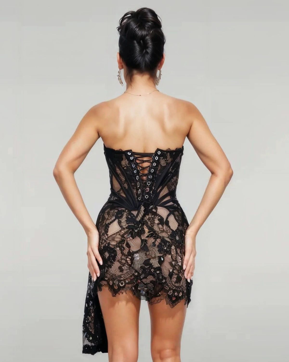 knee length dresses for ladies Hatch Collection The Samantha Off-The-Shoulder Jacquard Mini Dress in Caramel main image 1