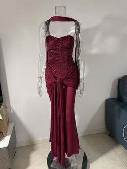 Burgundy Drapeado Model Sequin Dress