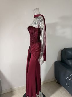 Burgundy Drapeado Model Sequin Dress