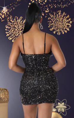 Vestido de lentejuelas y plumas negro modelo Yasmin