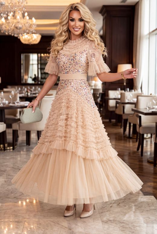 Vestido de tul modelo Griselda Beige