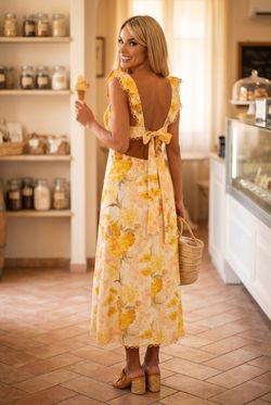 Lemon yellow print dress