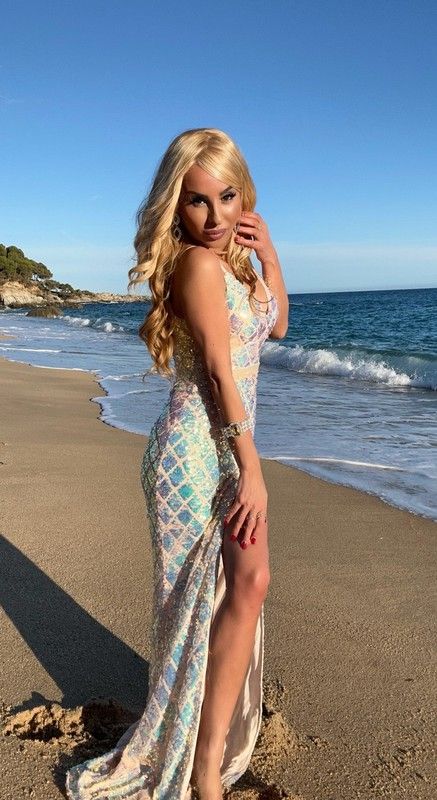 Long party dress model Karina White