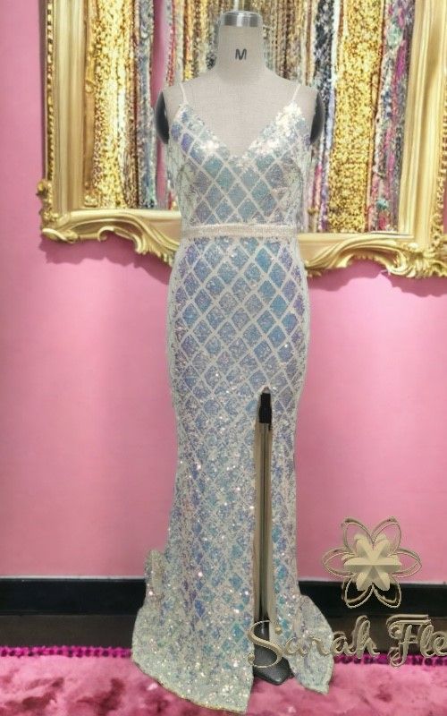 Long party dress model Karina White