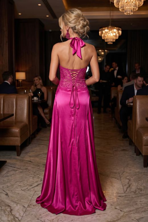 Magenta satin maxi dress