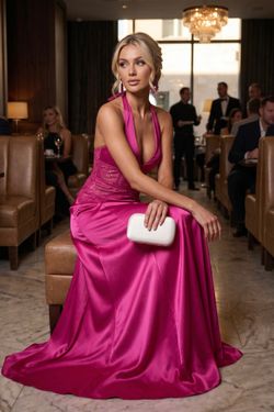 Magenta satin maxi dress