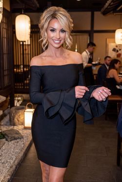 Black ruffles model dress